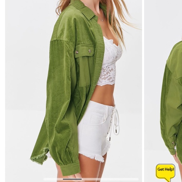 Forever 21 Jacket Corduroy Button-Up Shirt Front Shacket Sz S Olive - Picture 9 of 10